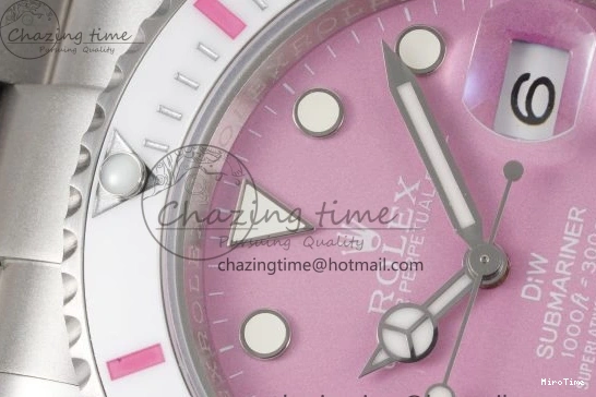 MiroTime 0104 Submariner Sandblasted DIWF Best Edition White Bezel Pink Dial Dial on SS Bracelet VR TravelReady 2066